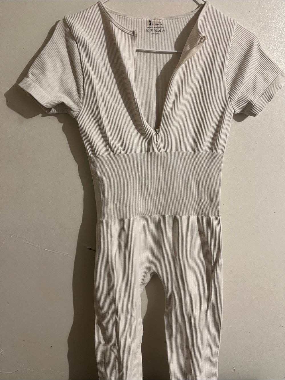 Women’s White Ribbed One-Piece Romper - Unbranded